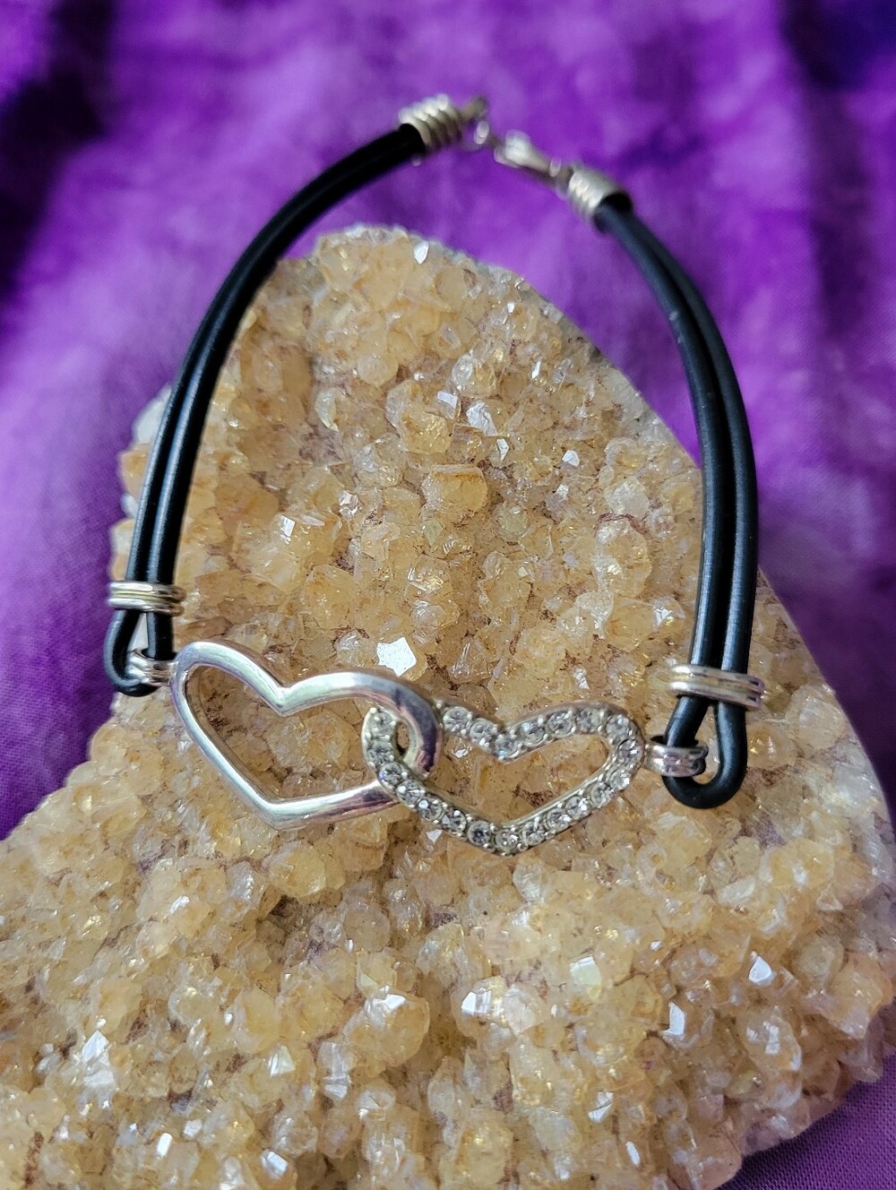 Silver Rhinestone Double Hearts Bracelet.